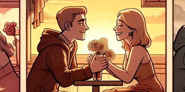 A triptych illustrating the spectrum of emotions in adult films: romance, tension, and everyday interactions.