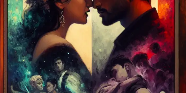 A triptych depicting emotional tones in adult films: romance, tension, and everyday life.