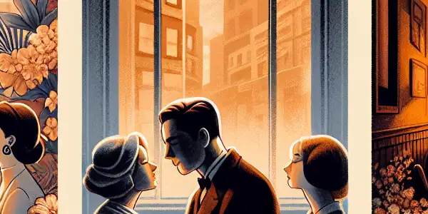 A triptych illustrating the emotional spectrum in adult films: romance, tension, and everyday interactions.