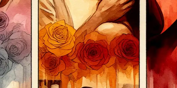 A triptych illustrating emotional tones in adult films: romance, tension, and everyday life.