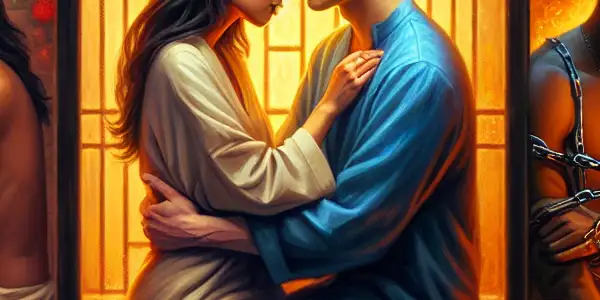 A triptych depicting the emotional spectrum in adult films: romance, tension, and everyday intimacy.