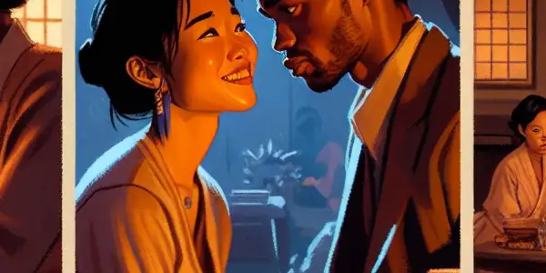 A triptych depicting the emotional spectrum in adult films: romance, tension, and everyday interactions.