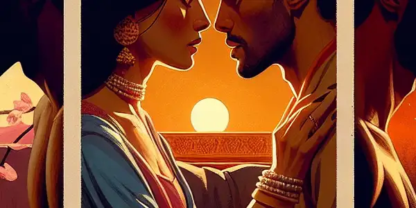 A triptych depicting romance, tension, and everyday interactions in adult films, showcasing emotional complexity and human connections.