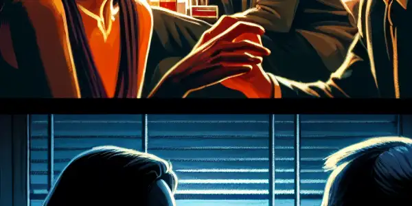 A triptych illustrating the emotional spectrum in adult films: romance, tension, and everyday interactions.