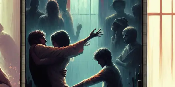 A triptych illustrating the emotional spectrum in adult films: romance, tension, and everyday interactions.