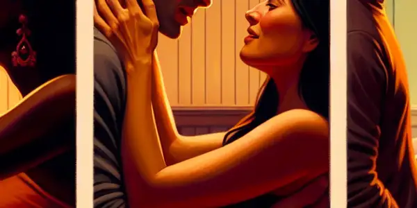 A triptych illustrating romance, tension, and everyday interactions in adult relationships, showcasing emotional diversity and intimacy.