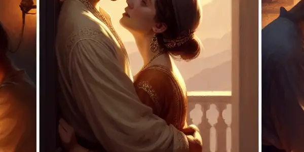 A triptych illustrating romantic passion, tension, and everyday interactions in adult relationships.