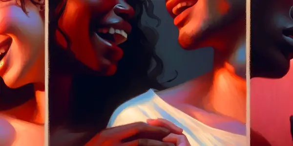 A triptych depicting the emotional spectrum of adult relationships: warmth, tension, and everyday connection.