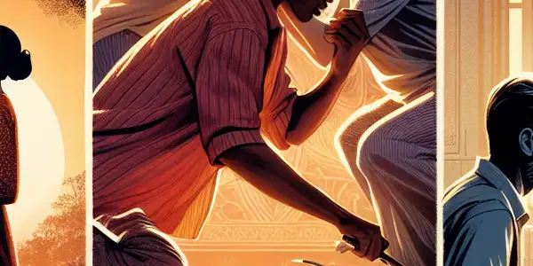 A triptych depicting romantic passion, tense dominance, and everyday interactions in adult relationships.