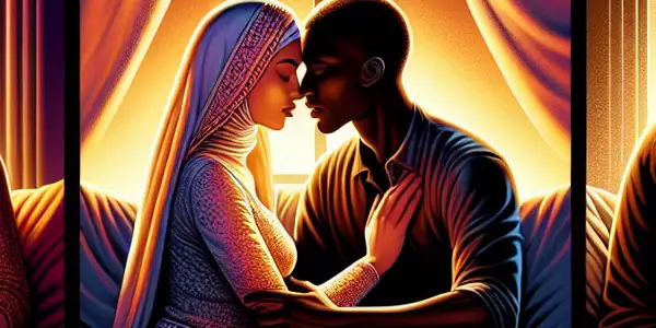 A triptych illustrating the emotional spectrum of adult relationships: romance, tension, and everyday interactions.