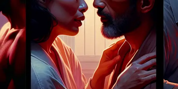 A triptych illustrating the emotional spectrum of adult relationships: romance, conflict, and everyday intimacy.