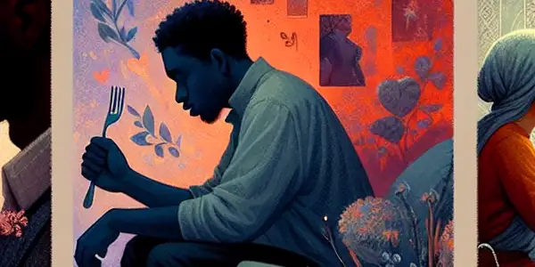 A triptych illustrating the emotional spectrum of adult relationships: romance, tension, and everyday interactions.