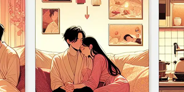 A triptych illustrating the emotional spectrum of adult relationships: intimacy, conflict, and everyday life.