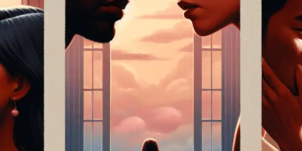 A triptych illustrating the emotional spectrum of adult relationships: romance, conflict, and everyday moments.