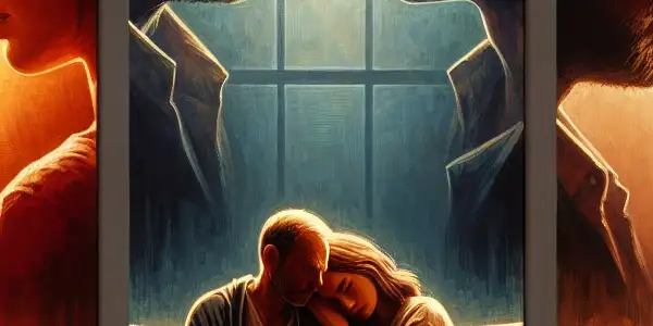 A triptych illustrating the emotional spectrum of adult relationships: romance, conflict, and everyday interactions.