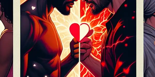 A triptych illustrating the emotional spectrum in adult relationships: romance, tension, and everyday interactions.