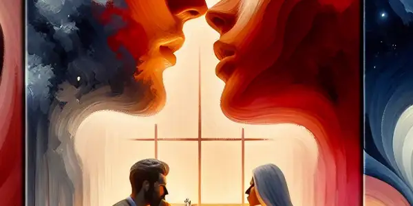 A triptych illustrating the emotional spectrum of adult relationships: passion, conflict, and everyday interactions.