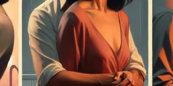 A triptych illustrating the emotional spectrum of adult relationships: romance, tension, and everyday interactions.