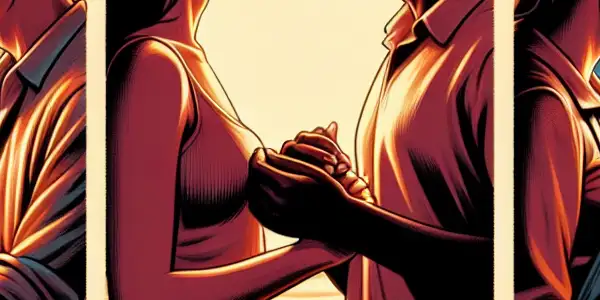 A triptych depicting the emotional spectrum in relationships: intimacy, conflict, and everyday routine.