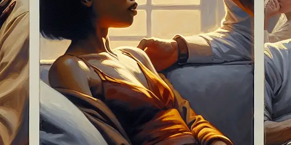 A triptych illustrating romantic passion, tense dominance, and everyday interactions in adult relationships.