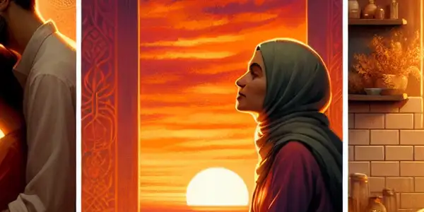 A triptych illustrating the emotional spectrum of adult relationships: passion, conflict, and everyday moments.