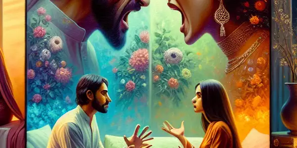 A triptych depicting the emotional spectrum of adult relationships: romance, conflict, and everyday companionship.