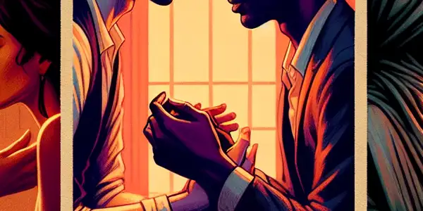 A triptych illustrating the emotional spectrum of adult relationships: romance, tension, and everyday interactions.