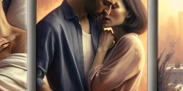 A triptych illustrating the emotional spectrum of adult relationships: romance, tension, and everyday connection.