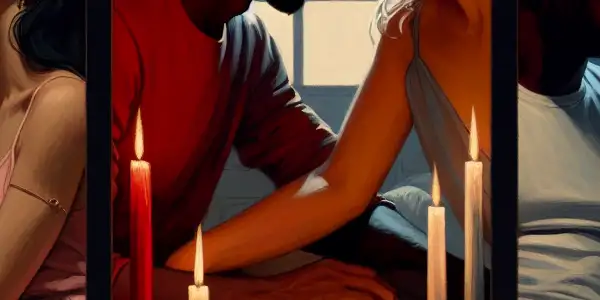 A triptych illustrating the emotional spectrum in adult relationships: warmth, tension, and everyday interactions.