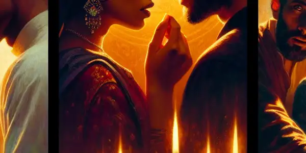 A triptych illustrating the emotional spectrum of adult relationships: passion, dominance, and everyday interactions.