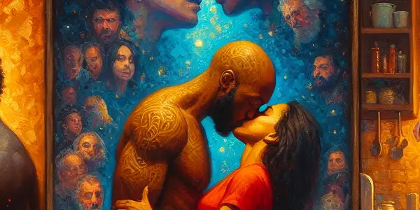 A triptych illustrating the emotional spectrum of adult relationships: romance, tension, and everyday connection.