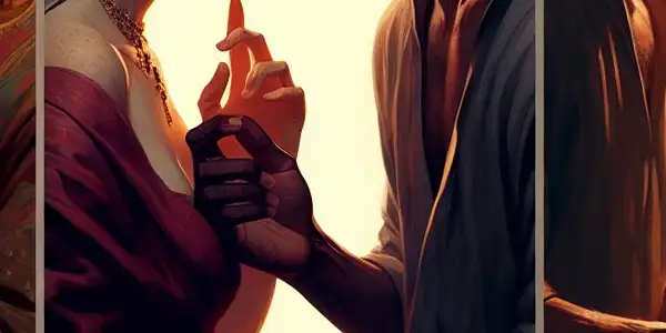 A triptych illustrating the emotional spectrum of adult relationships: romance, tension, and everyday interactions.