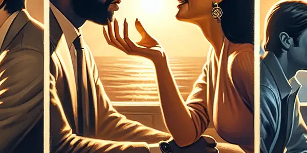 A triptych illustrating the emotional spectrum of adult relationships: love, conflict, and everyday connection.