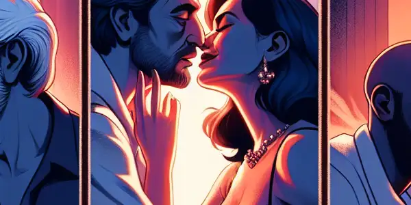 A triptych illustrating the emotional spectrum of adult relationships: passion, tension, and everyday intimacy.