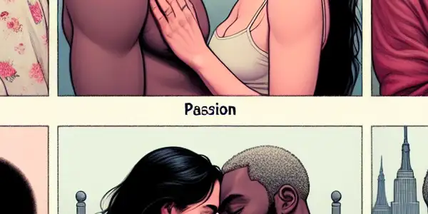 A triptych illustrating romantic passion, tense dominance, and everyday interactions in adult relationships.