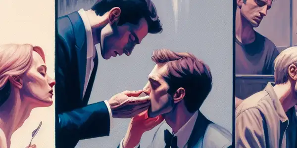 A triptych illustrating the emotional spectrum in adult relationships: passion, tension, and everyday interactions.