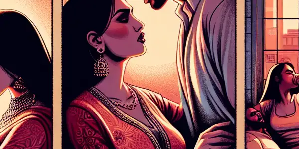 A triptych illustrating the emotional spectrum in adult relationships: romance, dominance, and everyday interactions.