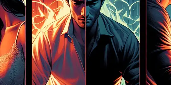 A triptych illustrating the emotional spectrum of adult relationships: romance, tension, and everyday interactions.