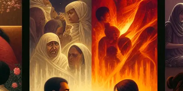 A triptych illustrating the emotional spectrum of adult relationships: romance, conflict, and everyday life.