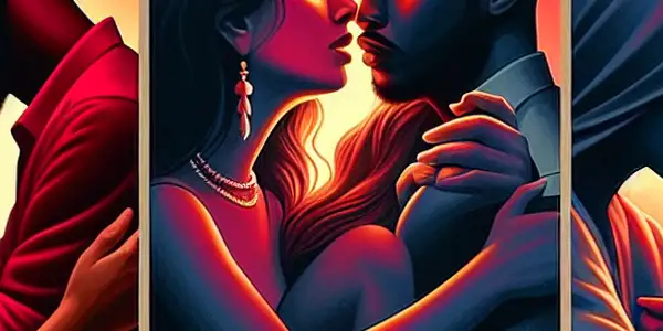 A triptych illustrating the emotional spectrum of adult relationships: intimacy, conflict, and everyday life.