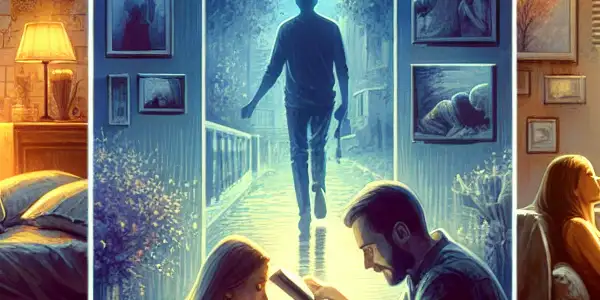 A triptych illustrating the emotional spectrum of adult relationships: romantic passion, tense dominance, and everyday interactions.