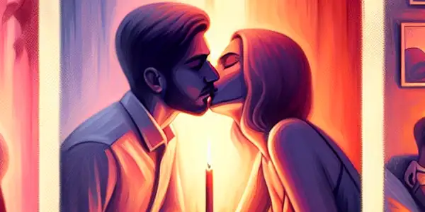 A triptych illustrating the emotional spectrum in adult relationships: romance, tension, and everyday interactions.