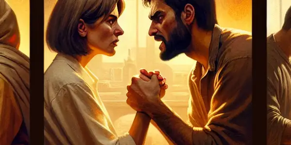 A triptych depicting the emotional spectrum of adult relationships: romance, tension, and everyday interactions.