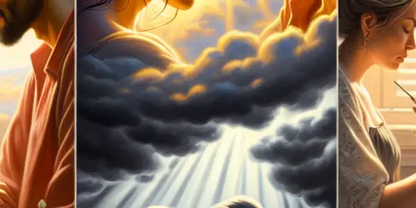 A triptych illustrating the emotional journey of a couple through romance, conflict, and everyday life.