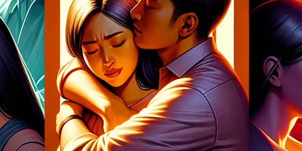 A triptych depicting the emotional spectrum in adult relationships: love, conflict, and everyday moments.