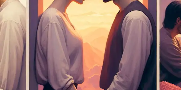 A triptych illustrating the emotional journey of adult relationships: romance, conflict, and everyday life.