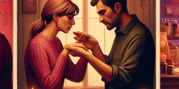 A triptych illustrating the emotional spectrum of adult relationships: romance, tension, and everyday interactions.