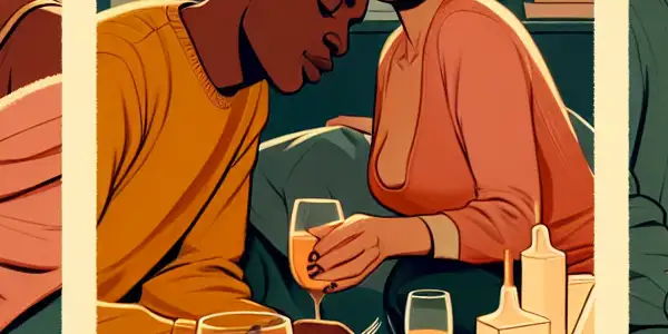 A triptych illustrating the emotional spectrum of adult relationships: romance, tension, and everyday interactions.