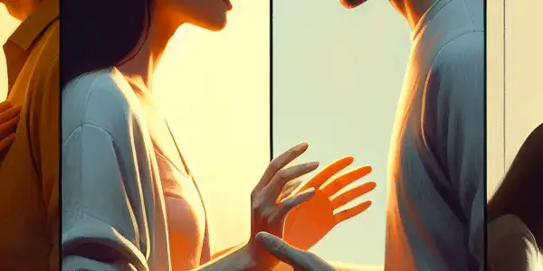 A triptych illustrating the emotional spectrum of adult relationships: love, conflict, and everyday routine.