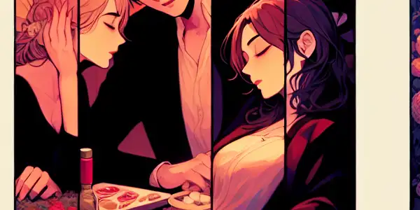 A triptych depicting the emotional spectrum of adult relationships: romance, tension, and everyday life.